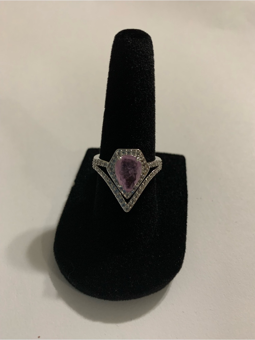 Lab Created Purple Kunzite Fused with Genuine Quartz Rhodium Plating Ring Size 6